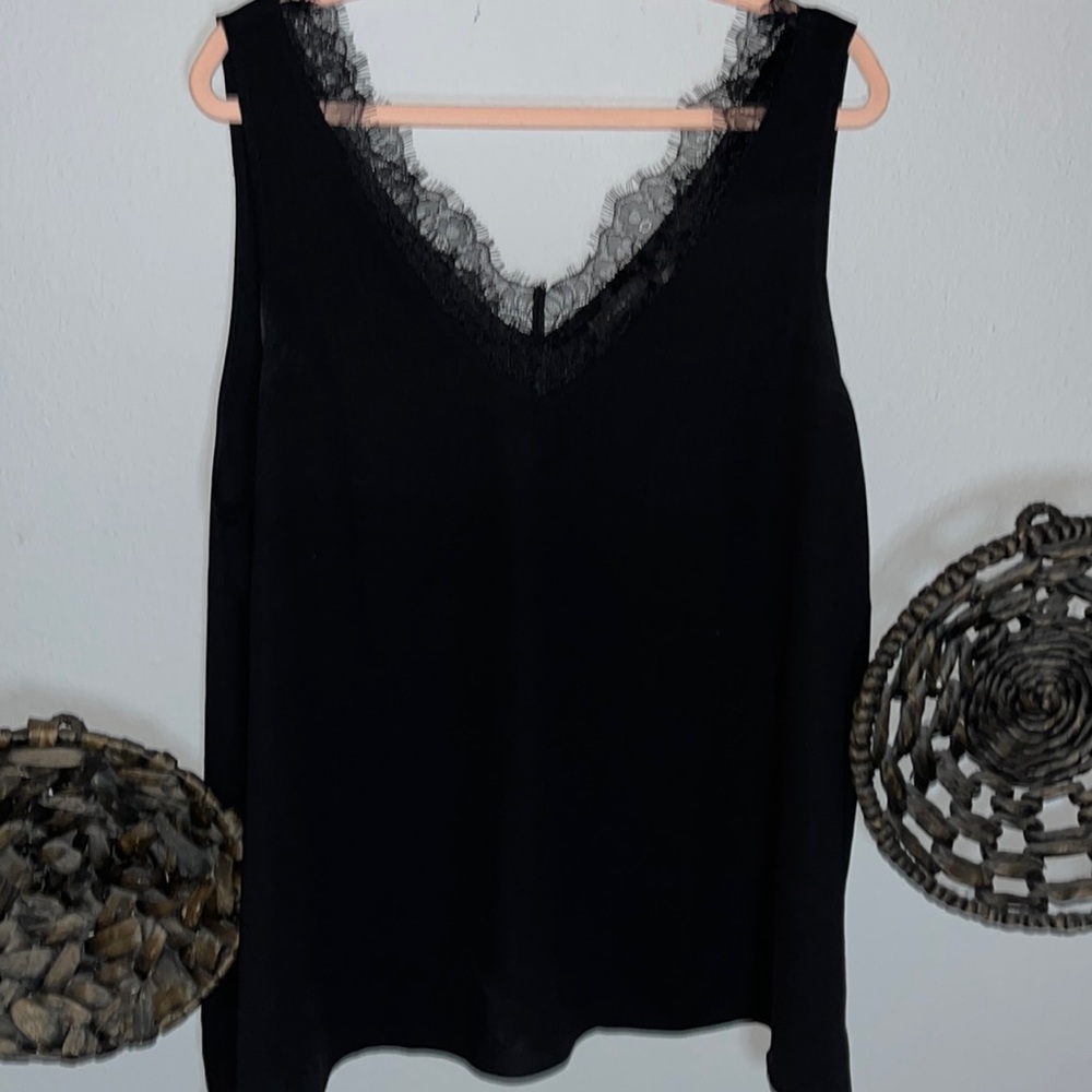 85. Halogen Black Lace Trim Tank Top Blouse 2X